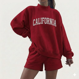 Ensemble short et haut à col montant pour femme, en molleton doux et coton respirant, idéal pour l'hiver, tenue décontractée élégante et confortable, service personnalisé - Product Image 1