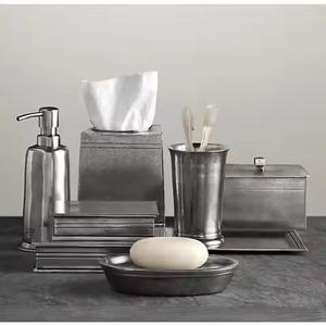 Modern Stainless Steel <b>Bathroom</b> <b>Set</b> Six-Piece Square <b>Accessories</b> Collection for Vanity Counter Decor - Product Image 2