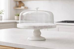 Classic <b>Marble</b> <b>Cake</b> Dome With Glass Cover Elegant <b>Cake</b> <b>Stand</b> For Serving Desserts At Parties And Gatherings - Product Image 2
