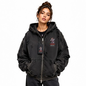 Best Brand <b>Name</b> Women Distressed <b>Hoodie</b> Offering Superior Comfort Modern Design Soft Fabric Relaxed Fit And Trendy Everyday - Product Image 1