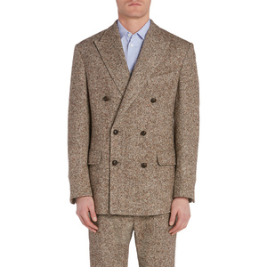 Blazer en laine croisé pour homme, col à revers, coupe classique, motif chevrons marron, vêtement d'extérieur - Product Image 1