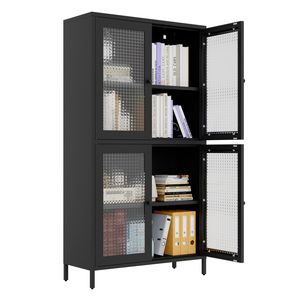 Libreria Classica in Metallo con 4 Ante in Vetro e 4 Ripiani, Vetrina Espositiva per Casa, Ufficio, Soggiorno - Product Image 5