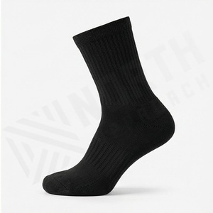Black Crew <b>Socks</b> Solid Color Knitted Breathable Daily Wear Casual Style for Adults - Product Image 3