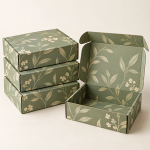 Boîte à courrier personnalisée en carton ondulé imprimée de feuilles botaniques vertes sauge pour cadeaux cosmétiques - Product Image 6