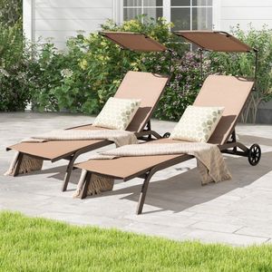 Chaise longue de patio robuste et réglable avec auvent, porte-gobelet et roulettes - pour se prélasser au soleil en extérieur - Product Image 3