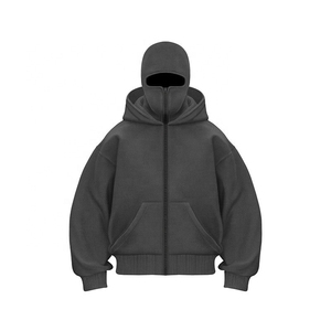 Wholesale High-Quality Custom Men's Hoodie Full Face Mask <b>Zip</b>-Up 100% Cotton 300g Knitted Breathable Eco-Friendly High-Quality - Product Image 1