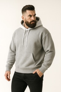 Sweat-shirt à capuche pour homme, coupe classique, noir uni, en molleton de coton, décontracté, avec poche kangourou, écologique, respirant, 450g - Product Image 6