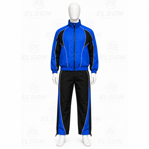 Ensemble de survêtement coupe-vent pour homme, bleu et noir, manches longues, fermeture éclair, 100 % polyester, séchage rapide, coupe classique - Product Image 6