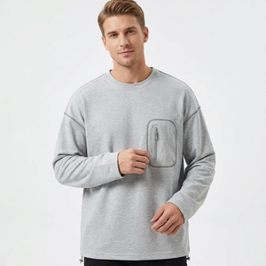 Sweat-shirt gris à manches longues et col rond pour homme 2027, avec poche zippée, style décontracté, personnalisable sur le devant, en jersey polyester/coton écologique - Product Image 4
