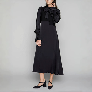 Ensemble de Robe de Soirée Deux Pièces Grande Taille en Coton Écologique à Manches Longues et Taille Naturelle, Couleur Unie, Vente en Gros - Product Image 2