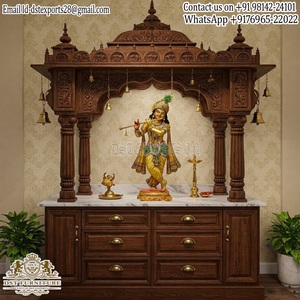 Templo de madera de teca hecho a mano con diseño Gopuram del sur de la India, templo támil exclusivo tallado a mano en madera para decoración del hogar. - Product Image 5