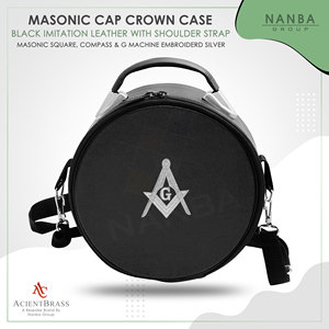Masonic Cap Crown Case Black Imitation Leather White Hand Embroidery Square & Compass (G) <b>Hat</b>/Cap Storage <b>Box</b> - Product Image 2