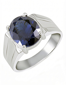Bague classique en argent 925 avec saphir bleu ovale et zircon cubique, sertie à griffes, style unisexe, pierre de septembre - Product Image 1