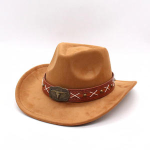 Chapeau de cowboy unisexe pour homme/femme, chapeau Fedora classique à large bord en feutre, dessus plat en polyester/coton, chapeau quatre saisons - Product Image 4