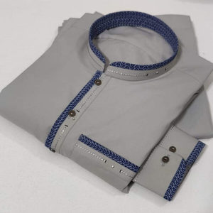 Kurta de algodón gris para hombre, corte ajustado, ropa formal para India y Pakistán, top étnico informal para todas las estaciones, sin arrugas - Product Image 4