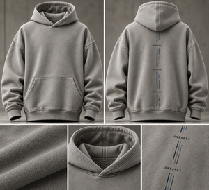 Sweat-shirt à capuche gris pour homme, pull en coton French Terry, coupe classique, poche kangourou, logo imprimé vertical, streetwear décontracté - Product Image 6