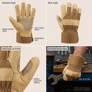 Gants de manutention canadiens en cuir de vachette grainé renforcé et toile, pour usage industriel, jardinage, soudage, protection thermique et sécurité - Product Image 2