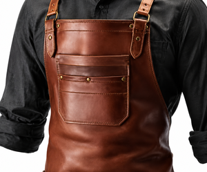 Men's Brown <b>Leather</b> <b>Apron</b> with Double Pockets and Adjustable Straps for Restaurant Bar Use - Product Image 2