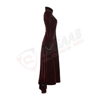 Abrigo gótico rojo largo para mujer, botones bordados, capucha impermeable de piel sintética, estampado de moda de lino Reversible, lana vaquera de talla grande