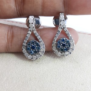 1.72 Cttw Round Cut White & Color Enhanced Blue Natural Diamond Tear Drop <b>Earrings</b> for Women in 925 Sterling Silver, Push <b>Back</b>, - Product Image 5