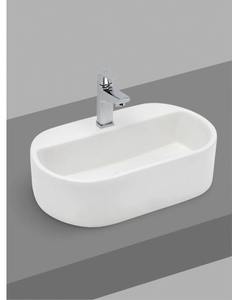 Lavabo de Cerámica Ovalado de Lujo para Encimera, Lavabo Artístico Moderno para Baño, Lavabo de Sobremesa con Acabado Blanco Glaseado - Product Image 3
