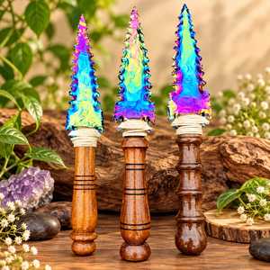 Cuchillo Decorativo de Cristal Obsidiana Aura Ángel Premium con Mango de Madera para Decoración de Altar Metafísico - Product Image 6