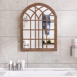 Arched Wooden Wall <b>Mirror</b> with Modern Design Wood Framed Decorative Arched Design for Bedroom Bathroom Hallway Dressing Room - Product Image 2
