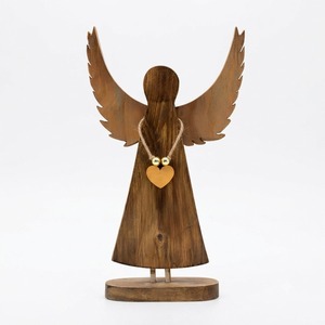 Figura de Ángel de Madera Hecha a Mano con Colgante de Corazón, Decoración Rústica Navideña para el Hogar, Adorno de Mesa Interior - Product Image 1