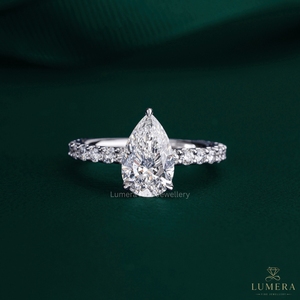 แหวนหมั้นเพชรทรงลูกแพร์เพาะเลี้ยงในห้องปฏิบัติการ ทองคำขาว 14K 18K ประดับเพชรแบบพาเว่  งานสั่งทำพิเศษสำหรับงานแต่งงาน - Product Image 2
