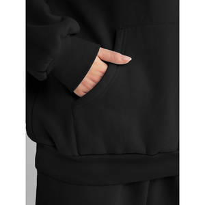 Women Fleece Hooded Tracksuit Set Custom Logo Casual Loose Fit Joggers Sweatsuit - Product Image 5