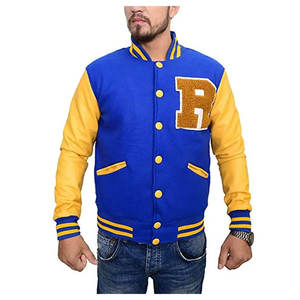 เสื้อแจ็คเก็ตเบสบอลแบบติดกระดุมสำหรับผู้ชาย แขนหนังปักลายเชนิลล์หนา พร้อมโลโก้แบบกำหนดเอง มีกระเป๋าด้านหน้า - Product Image 1