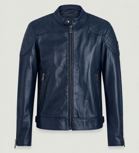 Men Genuine Leather <b>Jacket</b> Motorcycle Outerwear Vintage Cafe <b>Racer</b> Biker Winter Coat Waterproof Windproof Casual Zip Up OEM - Product Image 5