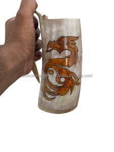 Jarra de Cerveza con Diseño Único de los Vikingos, Jarra de Cerveza con Logotipo Vikingo Medieval, Hecha con Cuerno de Búfalo, Recipiente para Beber, Nuevo - Product Image 2