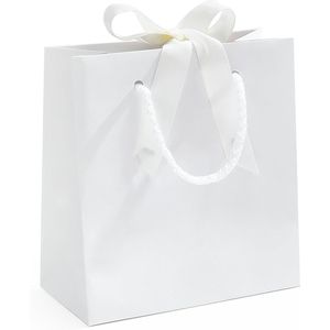 10 bolsas de regalo navideñas blancas con asas de lazo, bolsas de papel de 7,9x3,1x9,1 pulgadas para compras - Product Image 1