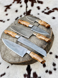 Juego de Cuchillos de Cocina Personalizado de 5 Piezas, Juego de Cuchillos de Chef de Acero Inoxidable con Mango de Madera, Juego de Cuchillos de Cocina Profesionales, Venta al por Mayor OEM ODM - Product Image 1