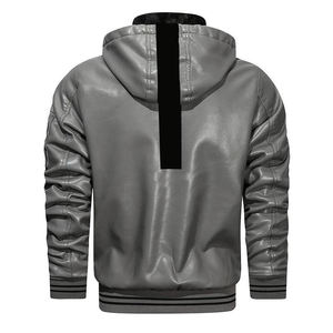 Veste en cuir élégante personnalisée pour hommes, veste en cuir à capuche de haute qualité pour moto, veste décontractée tendance à fermeture éclair pour hommes, séchage rapide - Product Image 2