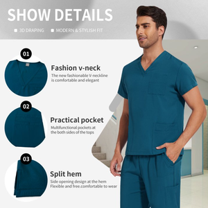 Men’s <b>Scrubs</b> Set V-Neck Medical Uniform Stretch <b>Nursing</b> <b>Scrubs</b> with Adjustable Waist Pants & Multi Pockets - Product Image 3