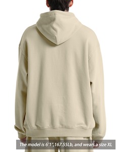 เสื้อฮู้ดดี้โอเวอร์ไซส์ผู้ชาย สีพื้น ผ้าฝ้ายฟลีซ สไตล์ลำลอง วินเทจ สโตนวอช ปักลาย ความยาวปกติ มีกระเป๋า - Product Image 2