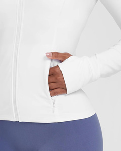 Veste zippée blanche de haute qualité pour femme, à manches longues, col montant, respirante, couleur unie, coupe classique, toutes saisons, hauts décontractés - Product Image 6