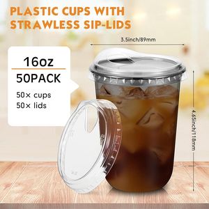 50 bicchieri di plastica trasparenti usa e getta con coperchi a fondo tondo, lisci, per caffè freddo, frullati e bevande fredde nelle caffetterie - Product Image 3