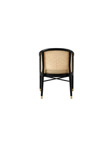 Fauteuil en rotin moderne avec revêtement en lin et pieds en teck massif pour salle à manger ou terrasse extérieure - Product Image 4