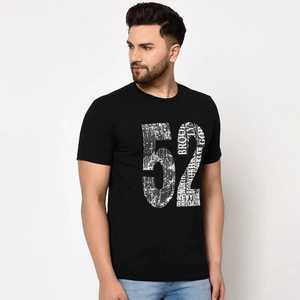 Camiseta Negra para Hombre con Estampado del Número 52, Cuello Redondo, Manga Corta, Estilo Casual, 100% Algodón, Transpirable, Corte Regular - Product Image 3
