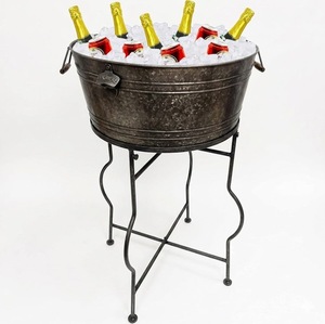 Bac à boissons et à vin rond en acier galvanisé de qualité supérieure avec support en fer noir, idéal pour les fêtes et les événements, à prix avantageux - Product Image 4