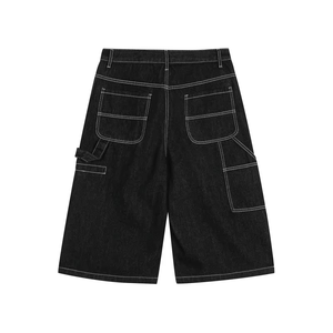Pantalones cortos de mezclilla negros de alta calidad para hombre, holgados, hasta la rodilla, estilo baggy, con múltiples bolsillos, para verano, estilo urbano - Product Image 3