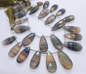 Cuentas de fluorita natural facetadas en forma de pera, cuentas largas de fluorita en forma de pera de 8 pulgadas, cuentas de fluorita multifacéticas en forma de pera para la fabricación de joyería. - Product Image 2