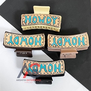 Western Style Wholesale Custom Luxury <b>Tooled</b> Leather Hair Claw <b>Clip</b> for Women's Howdy Design Boutique Fashion Hair Accessories - Product Image 1