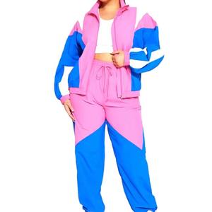 Custom <b>Women</b> <b>Windbreaker</b> Tracksuit Chevron Colorblock Hooded Lightweight Gym Jogging Suit Two Piece Set - Product Image 1