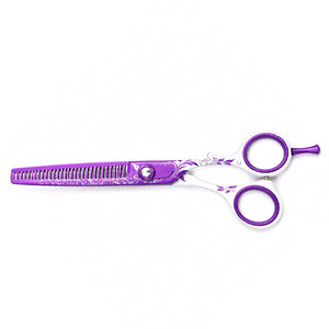 Ciseaux professionnels pour la retouche des cheveux, couleur violette, 32 dents, pointe acérée, lame en acier inoxydable 4Cr13, pour droitiers, manche moyen, plastique - Product Image 6