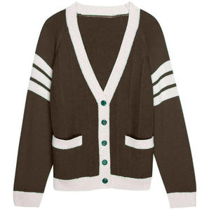 Cardigan en tricot à col en V pour homme, rayures vert foncé et blanches, manches longues, fermeture boutonnée, style automne, pull pour femme et homme - Product Image 4