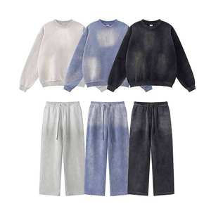Ensemble de survêtement unisexe en coton teint par immersion, col rond, manches longues, couleur dégradée, coupe ample, décontracté, pour l'automne, avec pantalon à cordon de serrage - Product Image 1